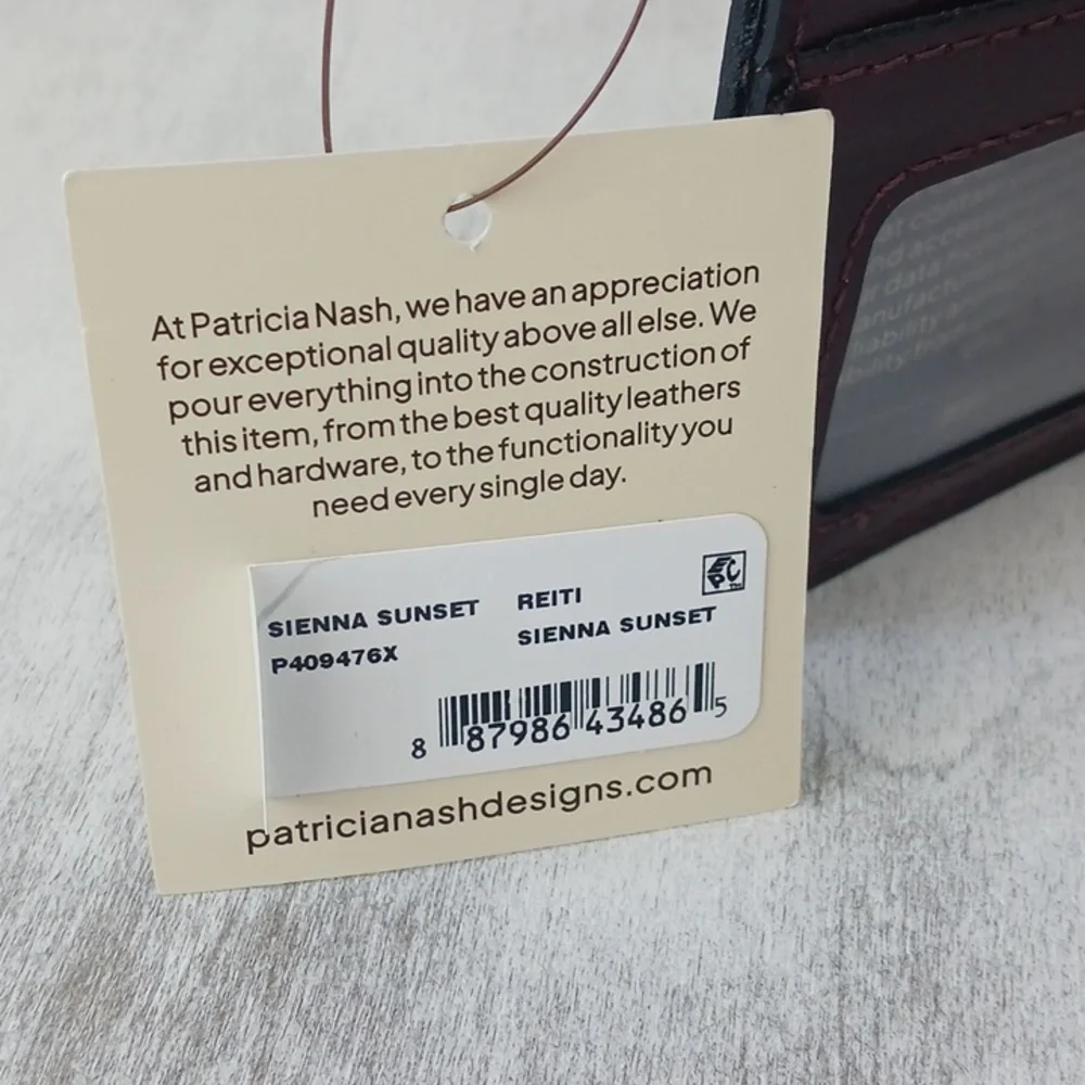 PATRICIA NASH Reiti Bi-Fold Leather RFID Wallet Floral Sienna Sunset Tan Brown